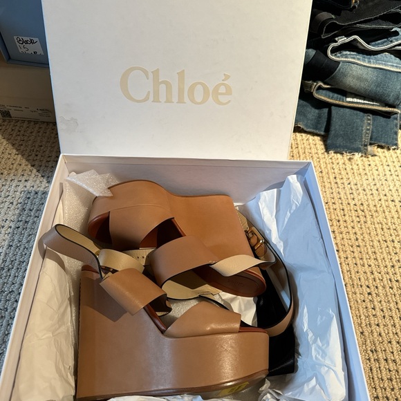Chloe Shoes - Chloé Calf Wedge Band Sand Size 38 / US 8